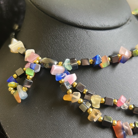 Vintage Natural Stone Necklace Hematite Necklace Multi Strand Necklace - Picture 2 of 3